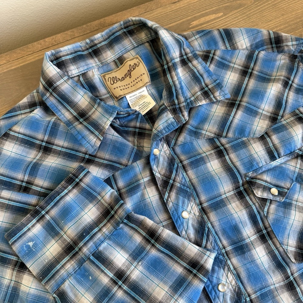 Wrangler Men's 3XL Plaid Pearl Snap Up Long Sleeve Shirt Western Cowboy Metallic
